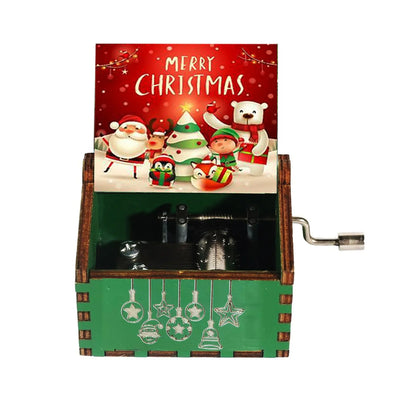 Merry Christmas Music Box Wooden Hand Cranked Music Box Vintage Happy New Year Music Box Gift Music Box Birthday Gift