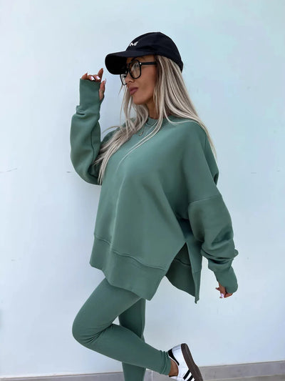 Lounge Sets for Women Two Piece Travel Outfits Sweatsuits Autumn Winter Fashion 2024 Trendy Loose Oversized Tee Tight Trousers