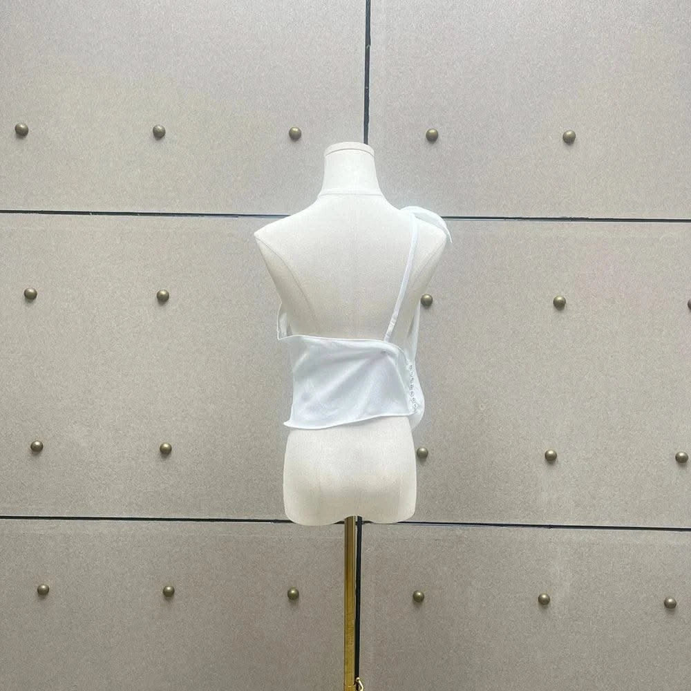 Linen Blend One-Shoulder Women's Vest Y2K Style Peplum Top with Stereoscopic Flower Decoration Elegant Commuter Wear for Summer