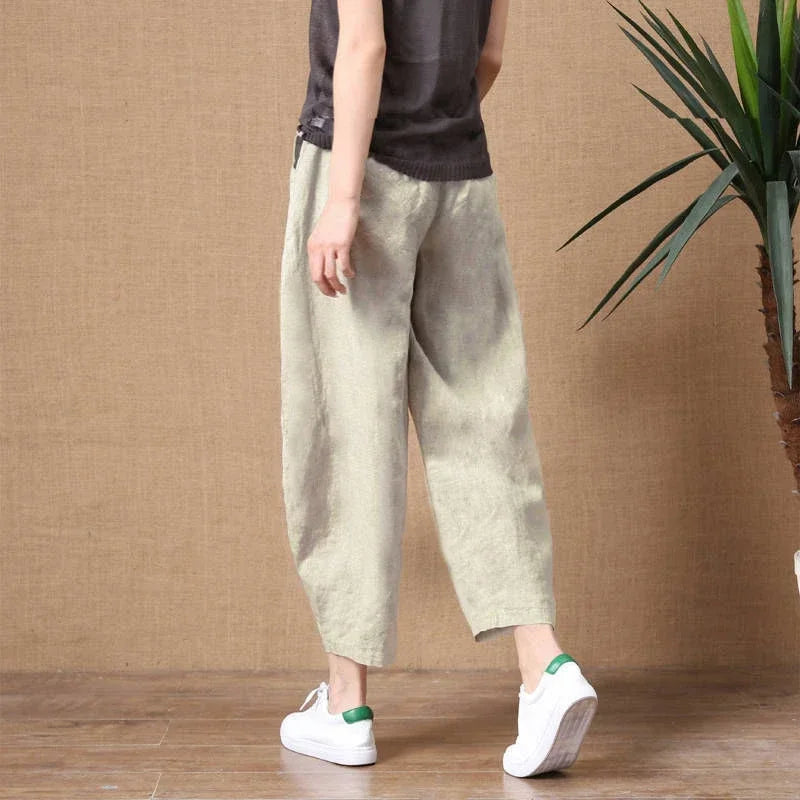 Oversize Pants Summer Thin Nine Points Loose Korean Fashion Women's Clothing Cotton Linen Middle Waist All-match Women's Pants