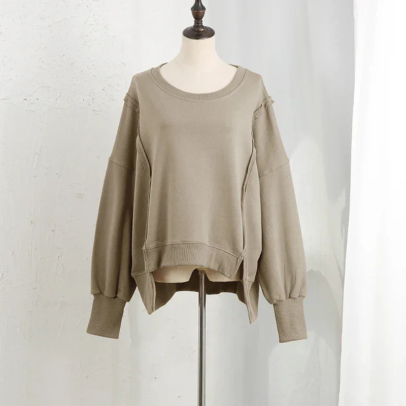 Oversized 100% Cotton Women Sweatshirts Long Sleeve Patchwork Open Side Streetwear Harajuku Pullovers Autumn Clothes For Women