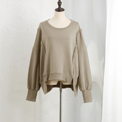 Oversized 100% Cotton Women Sweatshirts Long Sleeve Patchwork Open Side Streetwear Harajuku Pullovers Autumn Clothes For Women