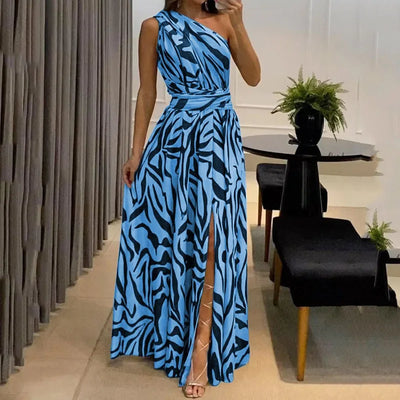 Women's Dress New Summer Printing Boho Robe Hanging Neck High Waist Split Sexy Dress Long Dresses Woman Clothing Party Dresses