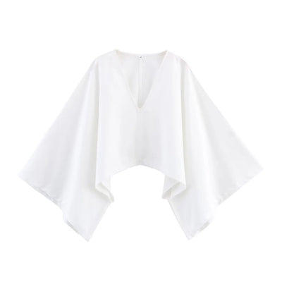 2025 new women's clothing European and American style fashionable linen western style asymmetrical V-neck design linen top