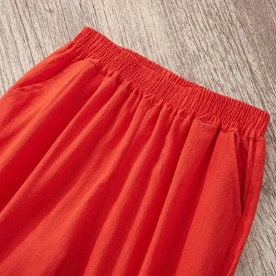 Activewear Women Summer Elastic Waist Cotton Linen Pants