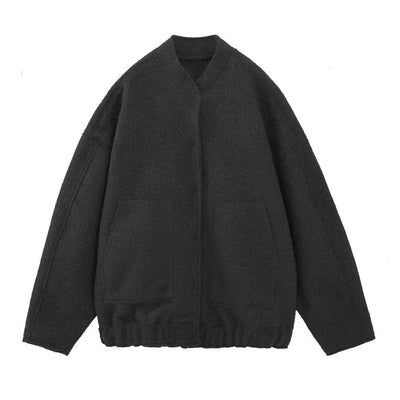 Woman's Oversized Bomber Jacket Autumn New Round Neck Long Sleeve Pocket Hidden Button Loose Jackets Coat Female Outerwear