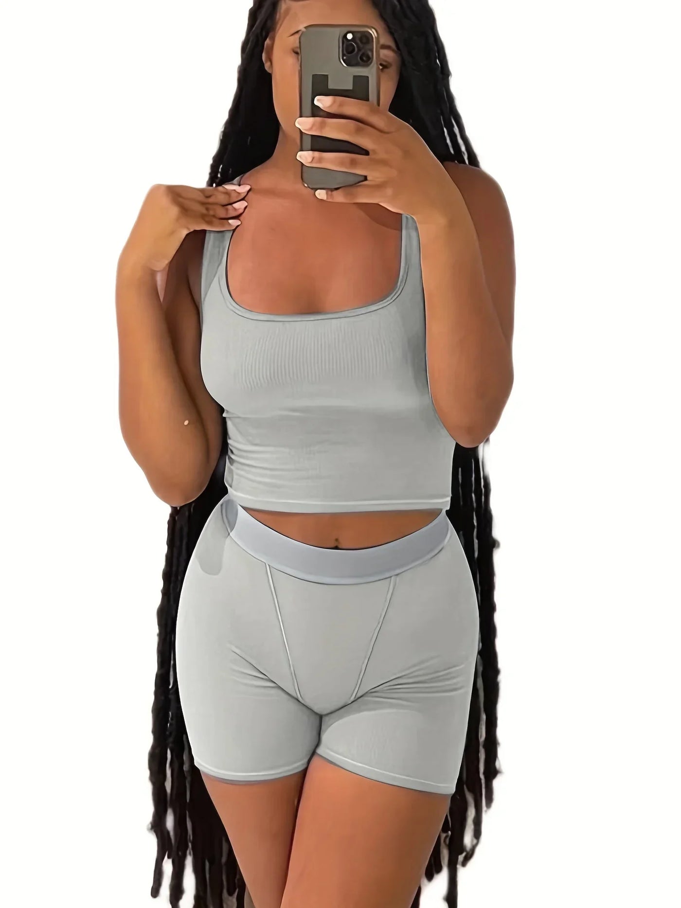 Women's 2 Piece Casual Workout Outfits Ribbed Knitted Yoga Tank Top High Waist Leggings Tracksuit Active Wear Sets