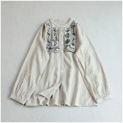 Cotton Linen Floral Embroidery Blouses Shirts For Women Tops Loose Oversize Lantern Long Sleeve Casual Boho Beach Summer Blusas