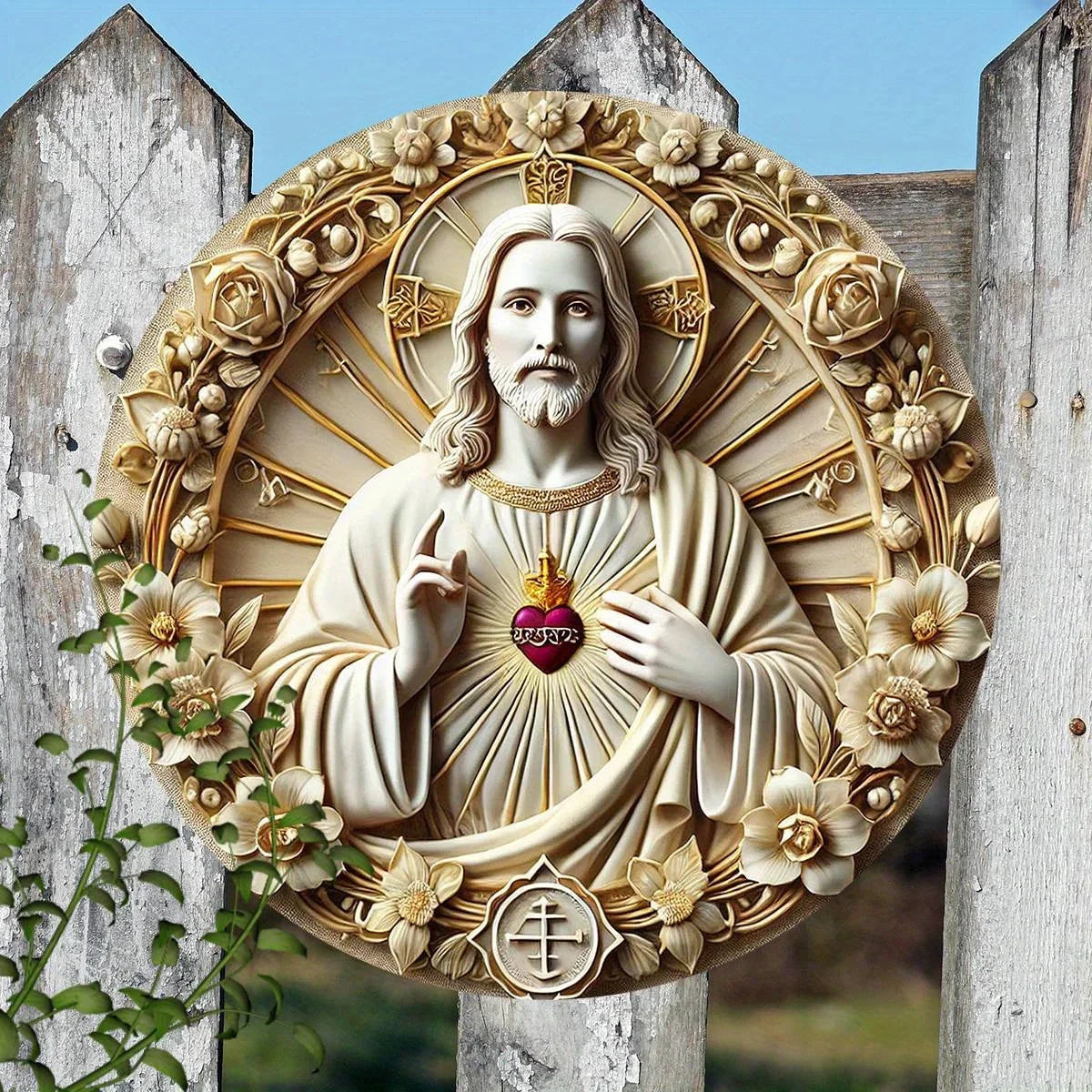 Thickened Round Wall Art: Intricate Floral Design with Halo Detail | Indoor/Outdoor Decor