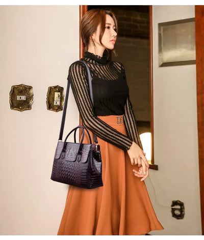 Vintage Fashion Crocodile Genuine Leather Luxury Ladies Handbags Women Bags Designer Woman Shoulder Bag Female Bolsas Feminina