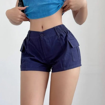 Short Pants Woman Cargo Micro Mini with Pockets Elastic Waist Flowy Harajuku Shorts for Women Fashion To Wear Youthful Elasticty