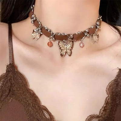 Punk Charm Sun Cross Butterfly Pendants Choker Chain Necklace For Men Women Trendy Y2K EMO Hip Hop Grunge Accessories Jewelry