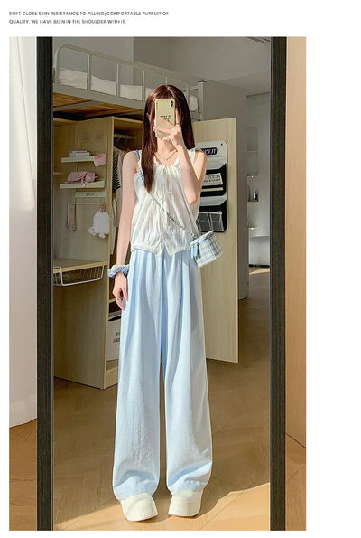 Women Wide leg Pants Spring Summer Elastic Waist Stright Long Loose pants Casual Female Solid Soft Pants Trousers