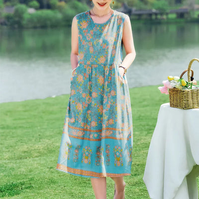 New 2024 Women Summer dresses print  Women  sleeveless Boho Beach Dress Vintage  Dresses  Sundress Beach Dress Tunic  Vestidos
