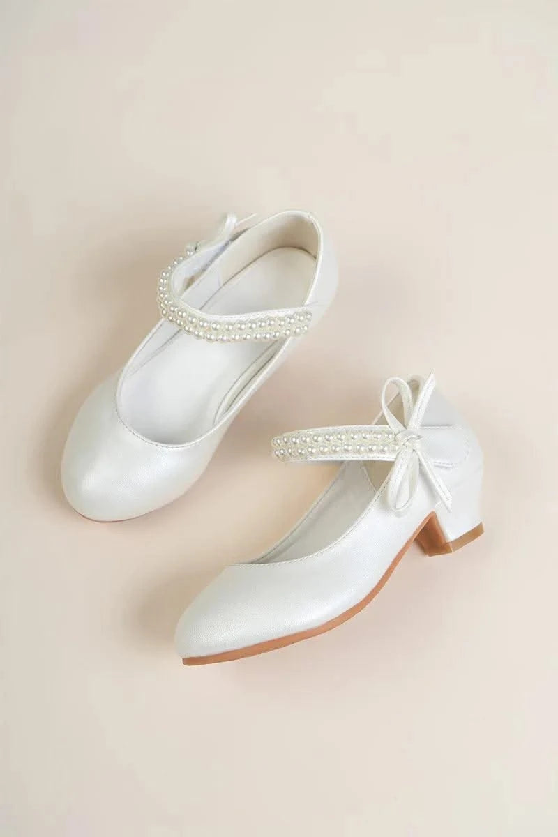 Pearl Crystal Princess Leather Shoes| High Heel Shoes For Kids, Girls, Teen Party | Wedding | Formal Sandals