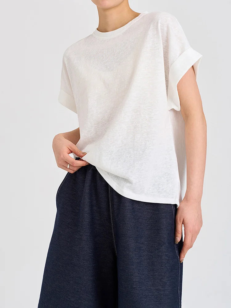 Women T Shirt Short Sleeve Cotton Linen Tops Crew Neck Oversize Dolman Plain Tees Spring Summer