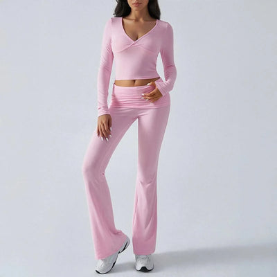 Women's Sexy Suits 2025 Autumn Winter Latest Casual Solid Color Yoga Suit Slim Fit Sports Knit Long Sleeved Pants Two-Piece Set