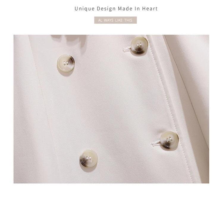 Women's Dress Double Breasted Elegant Dresses for Women 2025 Autumn Off white Dress Belt Knee-Length Solid Fashion Woman Clothes
