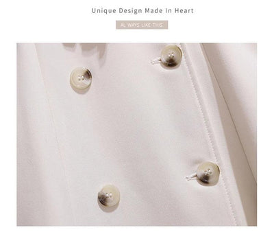 Women's Dress Double Breasted Elegant Dresses for Women 2025 Autumn Off white Dress Belt Knee-Length Solid Fashion Woman Clothes