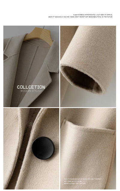2023 New Women's Coat Pure Wool Plaids and Tweedst Fashion Camel Women's Coat Elegant Trench Coat