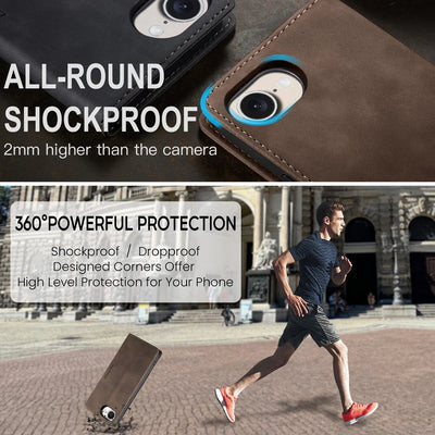 Flip Wallet Case for iPhone 16e 2025 Magnetic Folio Leather Cover with Card Holder Kickstand Shockproof Durable Protective Shell