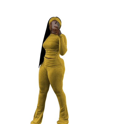 2 Two Piece Lounge Wear for Women 2024 Loungewear With Headband Yoga Outfit Long Sleeve Tops and Flare Pants Sets Tracksuit