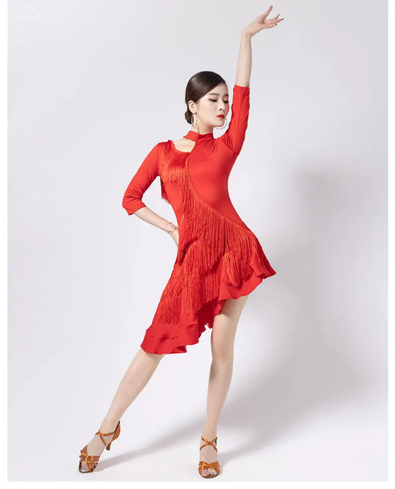 Fashion Latin Dance Wear for Women Latin Dresses Fringes Ballroom Practice Clothes Salsa Samba Dance Costumes