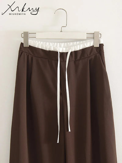 Wide Leg Pants For Women Straight Autumn Coffee Tie Up Casual Trousers Women Gray Loose Pants Ladies Black Trousers Office