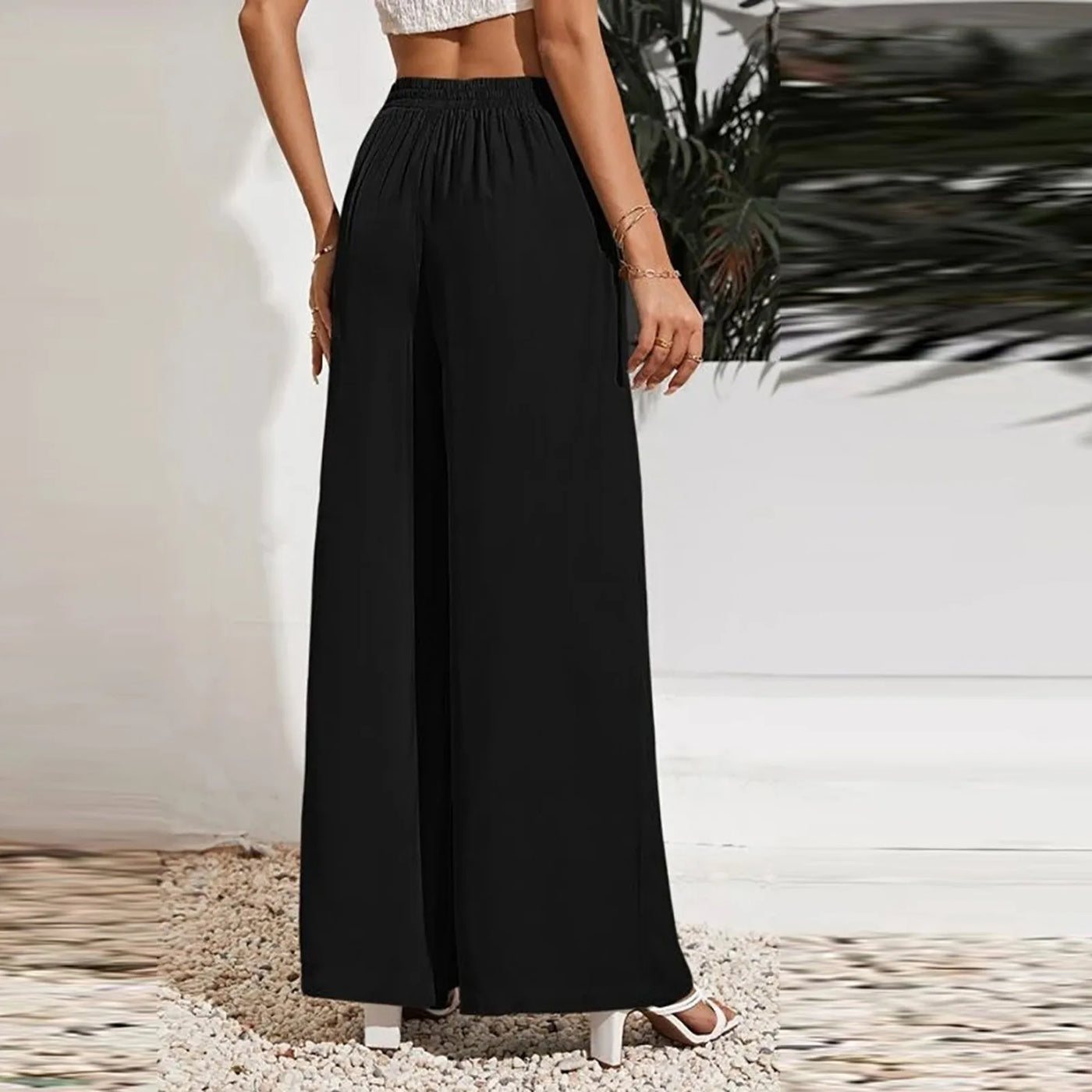 Women's Wide Leg Pants High Waist Casual trousers Solid Color Elastic Waist Tie Belt Loose Sweatpants gym pantalones de mujer