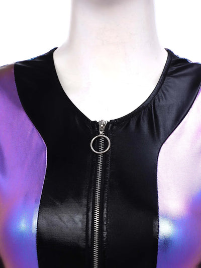 Womens Vintage 70s 80s Disco Dance Jumpsuit Mesh Long Sleeve Bell Bottom Pants Metallic Shiny Rompers Bodysuit Halloween Costume
