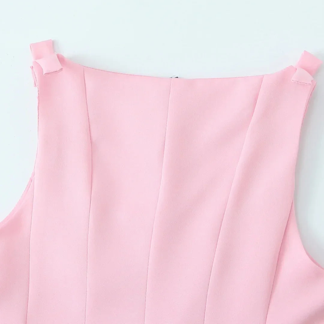 TRAF Top for Women Fashion Summer Short Skirt Hem Bow Sleeveless O-neck Blouse Street Clothing Vest Tank Chic Ladies Tops Mujer