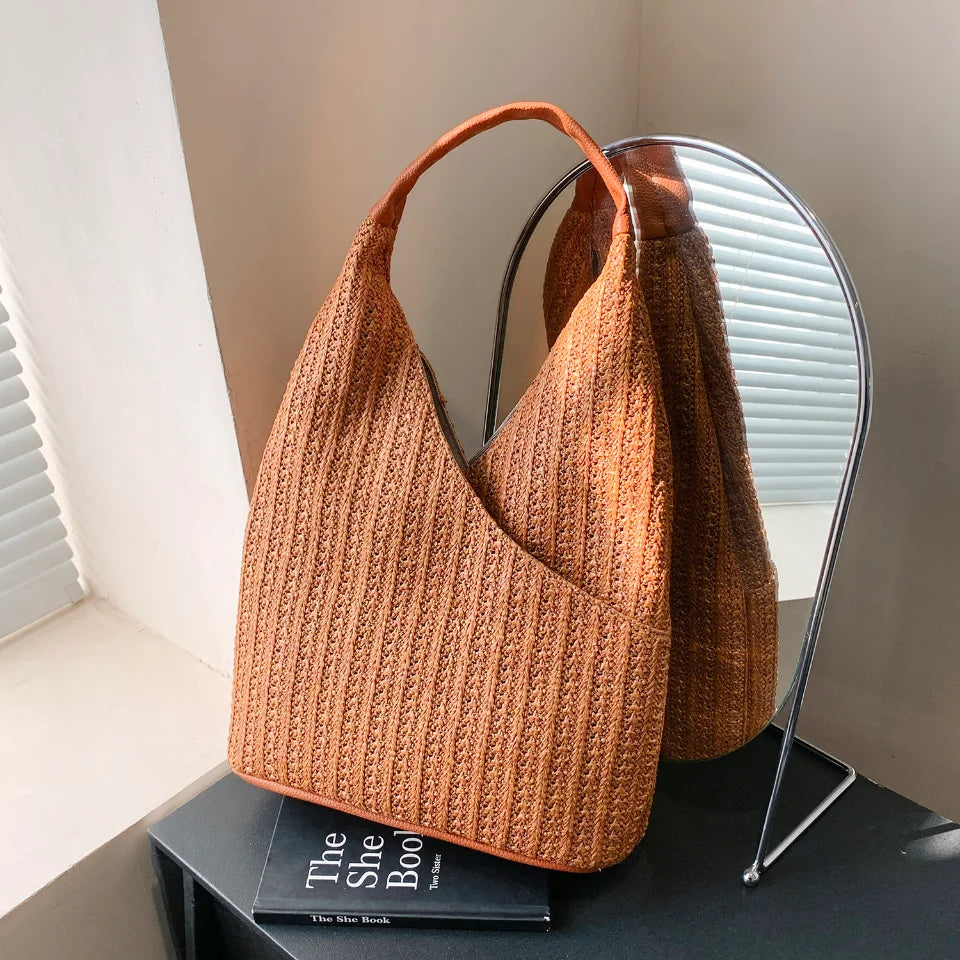 Fashion Straw Bag Designer Shoulder Bag Women Tote Summer Beach Vacation Bag Bohemian Shopping Pocket Crossover Sacos De Ombro