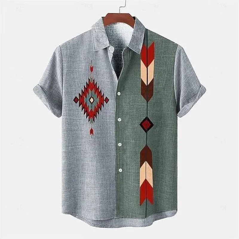 2025 linen men's shirt short sleeved new men's shirt fashionable casual street outdoor shirt linen - Elanique