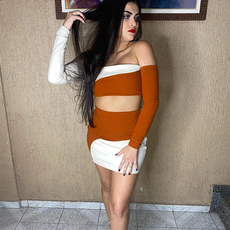 Sets for Women 2 Pieces Elegant A Line Shoulder Wrap Chest Long Sleeve Wrap Hip Outfit Skirt Set New Summer Women Dress Sets