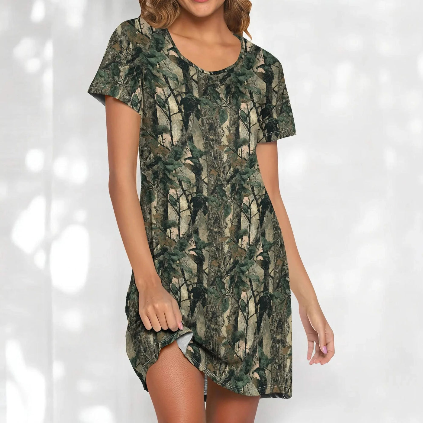 Women's Camo Print T-Shirt Dress Hunting Forest Graphic Casual Outdoor Tunic Fall Style S-3XL