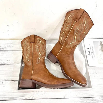 Embroidered Western Riding Cowboy Boots for women 2024 new boots with chunky heels