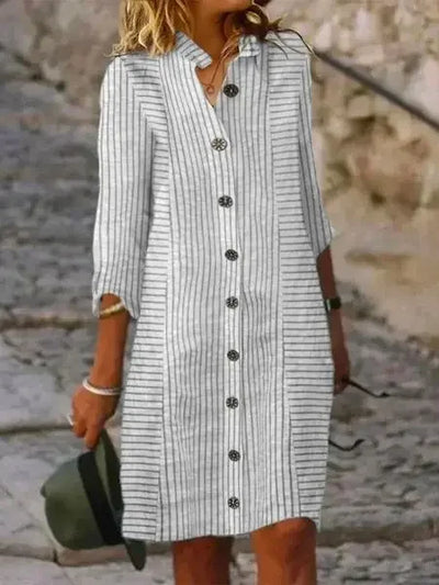 Summer Dresses For Women Women Fashion Versatile Striped Print Button Dress Casual Loose Shirt Dress Casual Dresses 2024