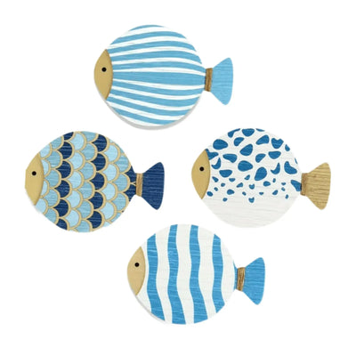 4x Wall Art Wooden Artwork Ornament Hanging Decor Ocean Theme Fish Wall Sculpture for Bathroom Home Living Room Farmhouse Garden