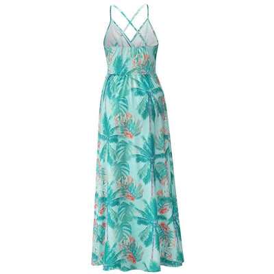 Floral Dress Women's Summer Dress Sexy Backless V-neck Suspender Long Dress