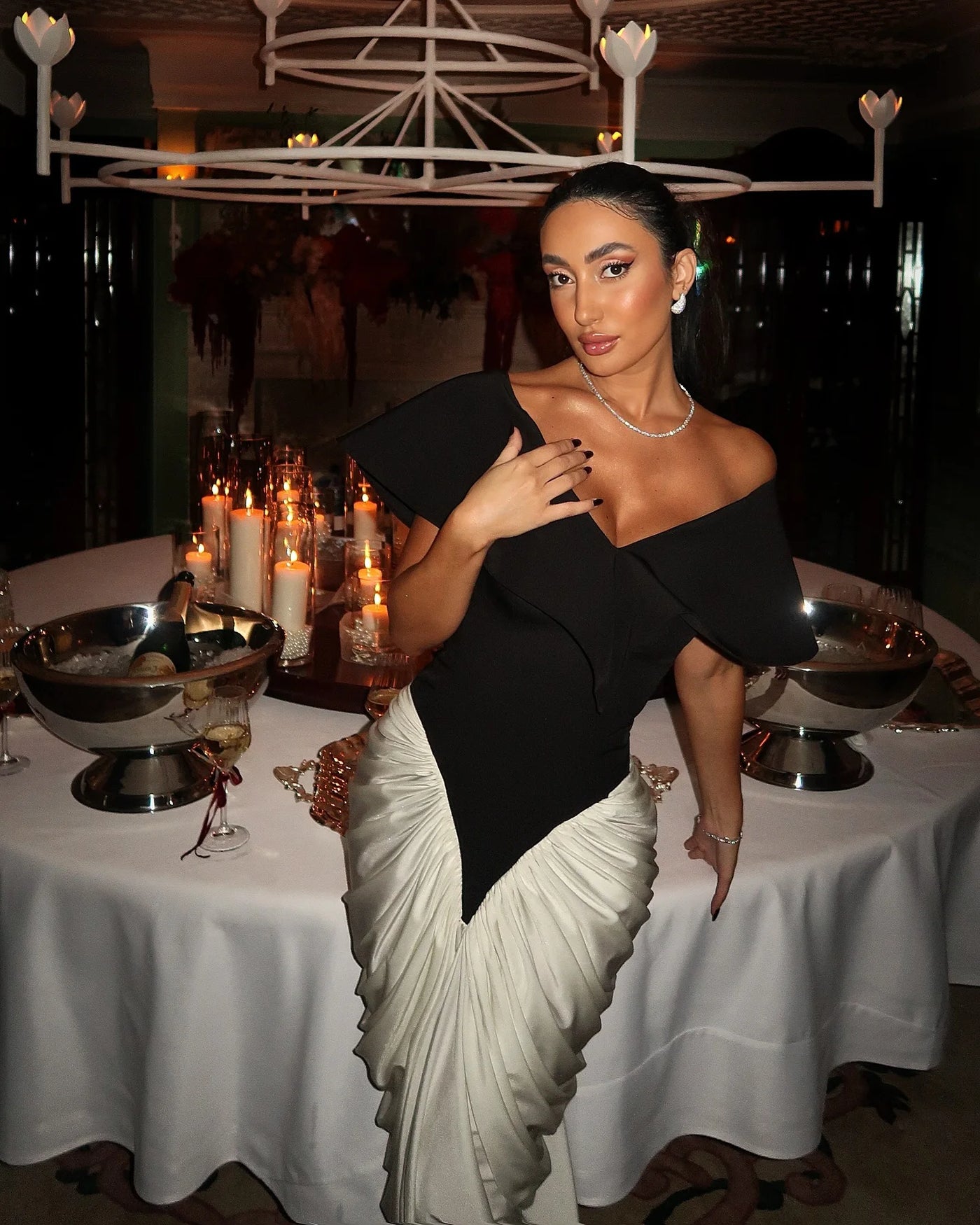 Sharon Said Dubai Elegant Black and White Off Shoulder Mermaid Evening Dress for Women Wedding Party Prom Gown SF531 Customized