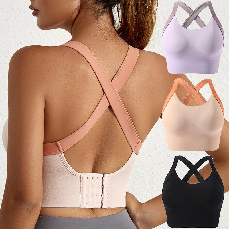 High Impact Sports Bras for Women Solid Color Underwear Gathered Without Steel Rings Sexy Suspender Running Back Brag