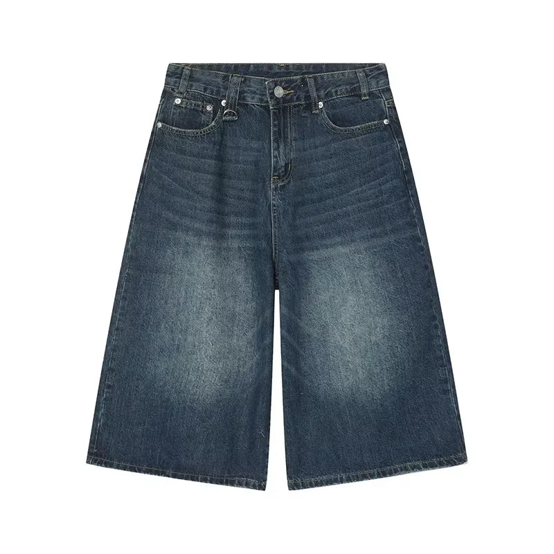 Men's Jeans Shorts American Style Vintage Loose Fit Wide Leg Straight Leg Denim Fashion Design Summer Y2k Gothic Washed Shorts