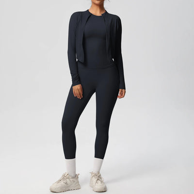 Women Sportswear Yoga Set Workout Clothes Athletic Wear Sports Gym Legging Fitness Top Long Sleeve Yoga Suit ﻿