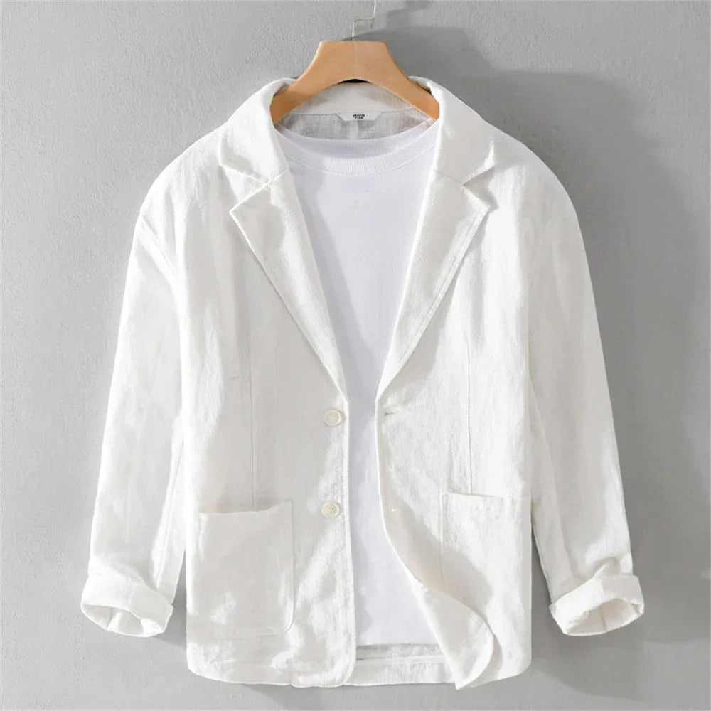men's Blazers Linen and Cotton Casual men clothing fashion 2024 Spring Autumn Solid Tops for Young men loose Suit Coat