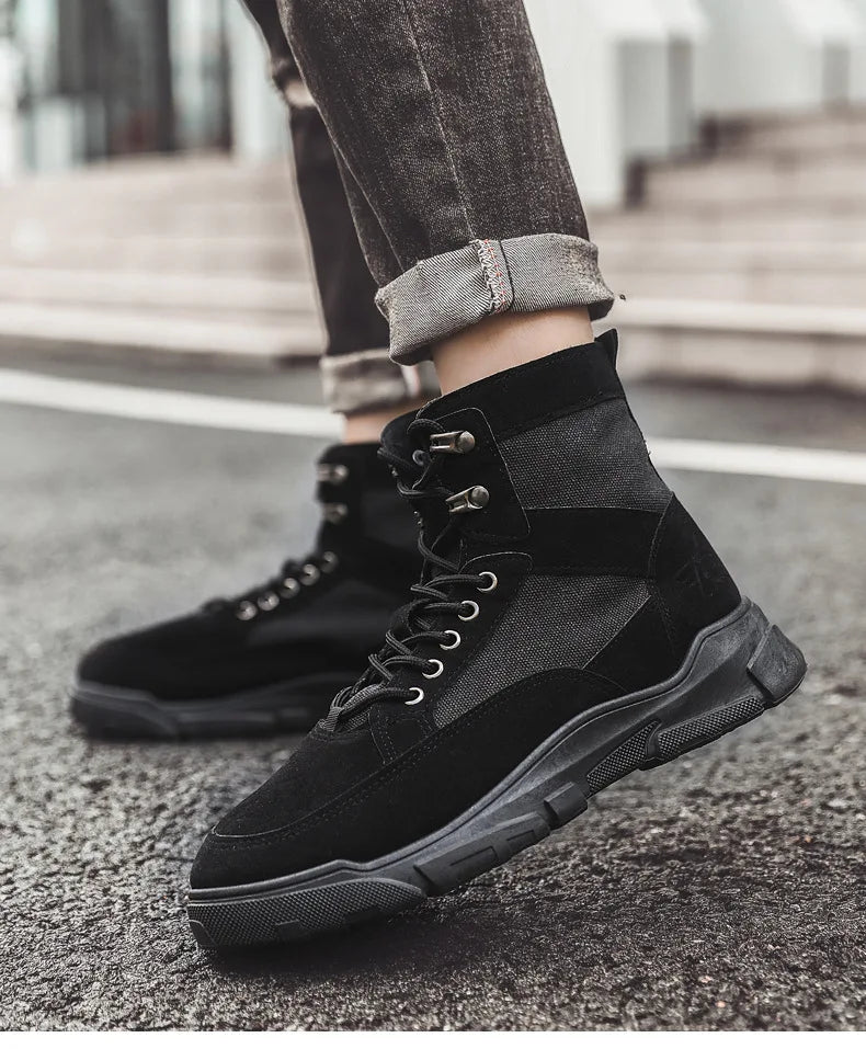 Outdoor Training Men's Tactical Boots High-Top Desert Shoes Camouflage Climbing Hiking Shoes for Men Canvas Platform Ankle Boots