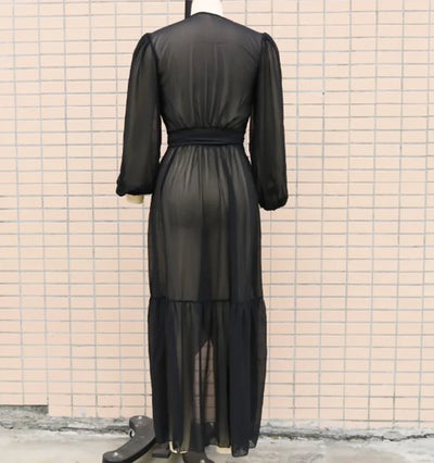 2024 New Lace Up Bikini Cover Ups for Women Maxi Dresses Solid Long Sleeve Beach Dress