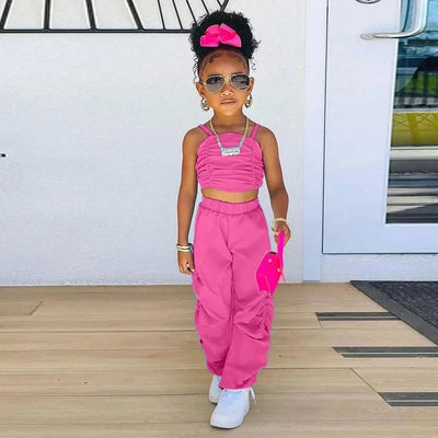 1-8years Baby Kids Summer Clothing For Girls Sleeveless Crop Tops+Cargo Pants 2pcs/sets Children's Fashion Clothes Outfits Girl - Elanique