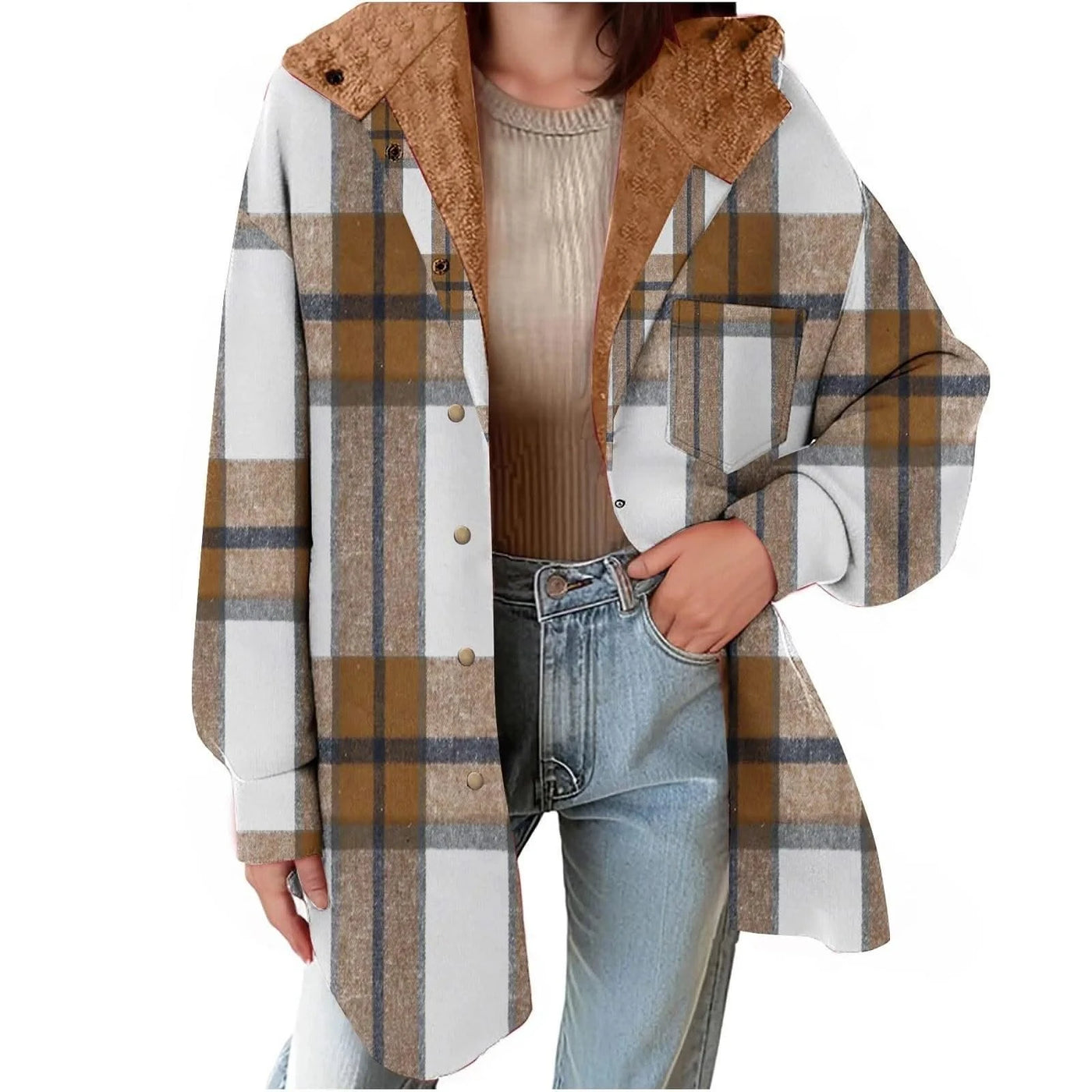 Women Chic Jackets Autumn Winter Lapel Patchwork Coats Casual Office Jacket