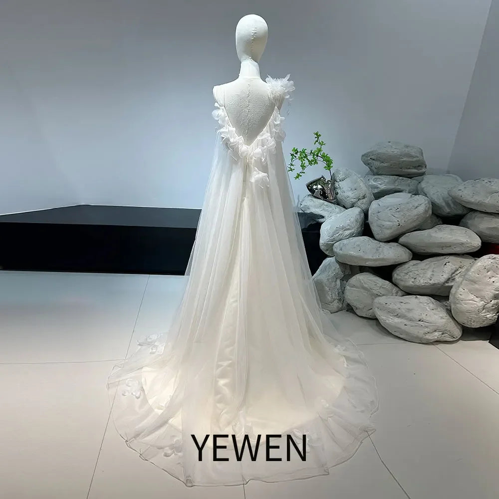 Bohemian Wedding Dresses Sleeveless A-Line Beach With Handmade Flower Bride Dress YW0832