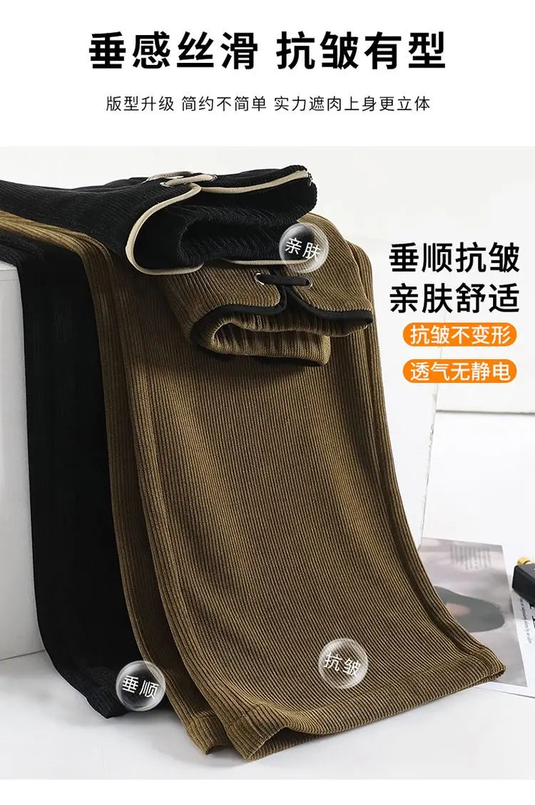 Women's Wide-leg Pants Autumn Winter Trousers New Chinese Style Folding High Waist Drooping Casual